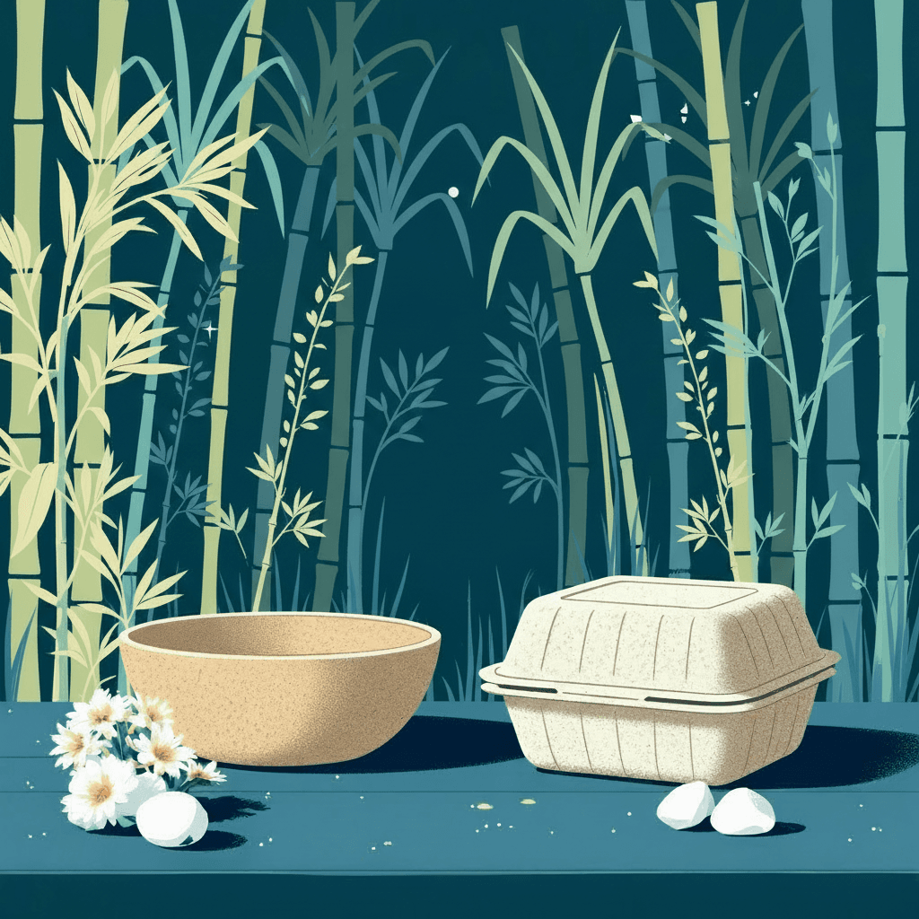 Fiber containers made from bamboo and sugarcane