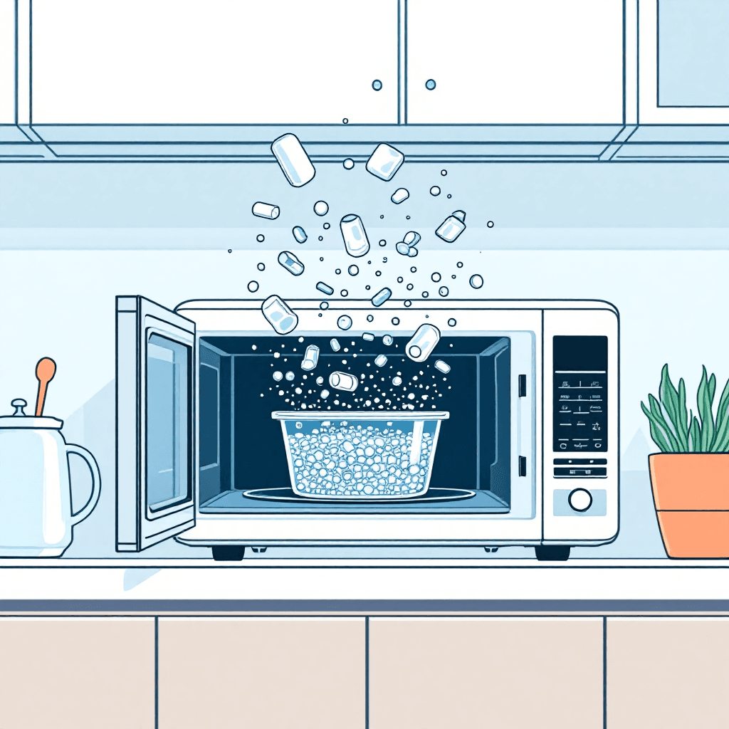 Microwave releasing particles from plastic container