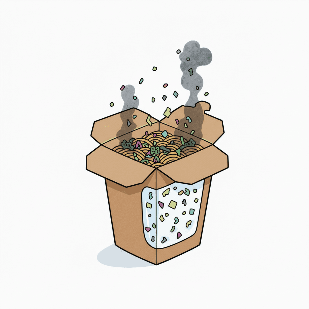 Paper takeout box showing hidden plastic lining